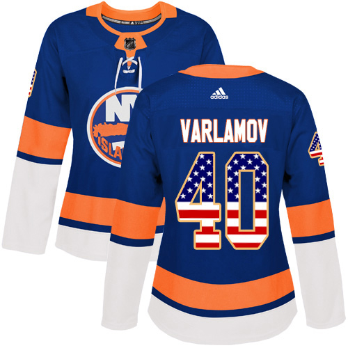 Adidas Islanders #40 Semyon Varlamov Royal Blue Home Authentic USA Flag Women's Stitched NHL Jersey